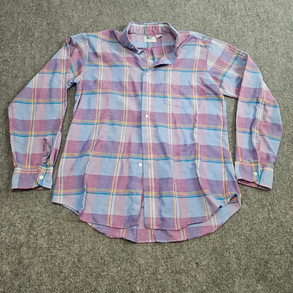 Vintage 90s Honors Plaid Shirt Mens Large Purple Button Down 90s‎ Prep Made USA